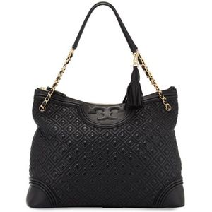 Tory Burch Black Leather Fleming Shoulder Bag